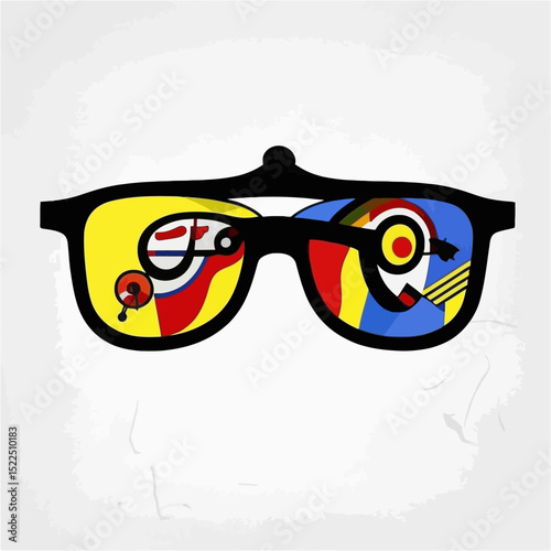 Abstract Art Of Glasses Filled With Colourful Geometric Shapes In A Cubist Artistic Style