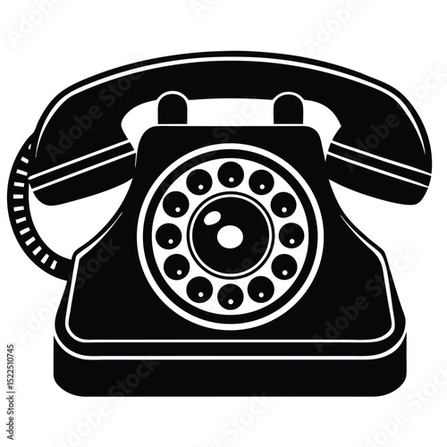 Vintage rotary phone icon black and white