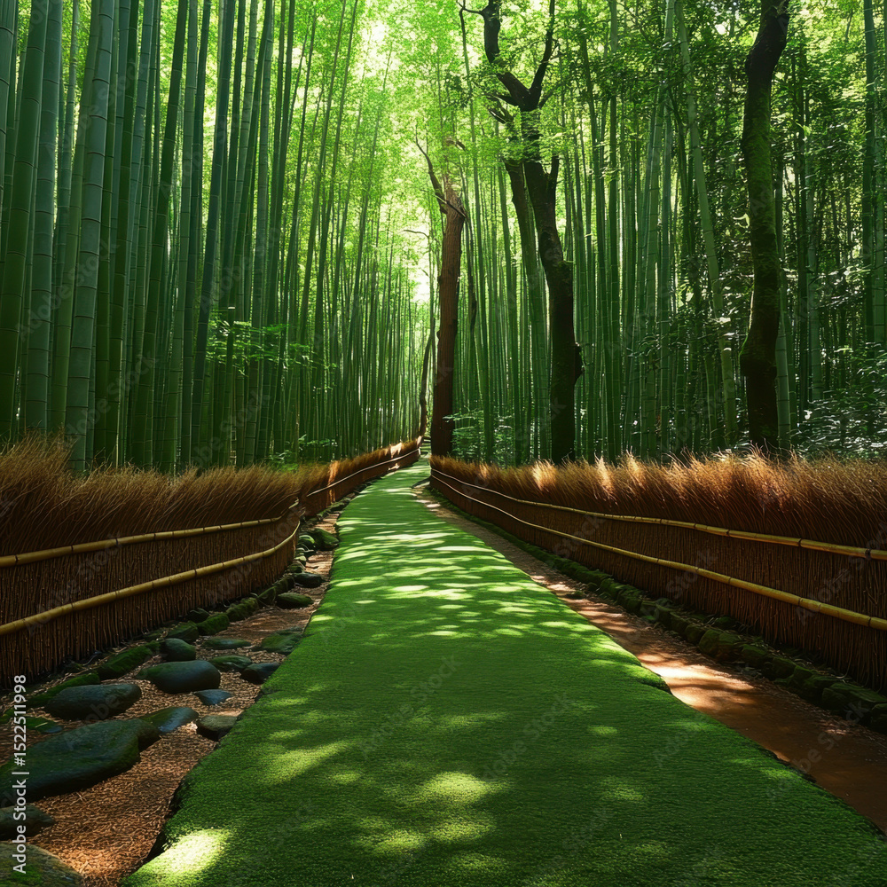 Fototapeta premium Path winding through a dense bamboo forest.