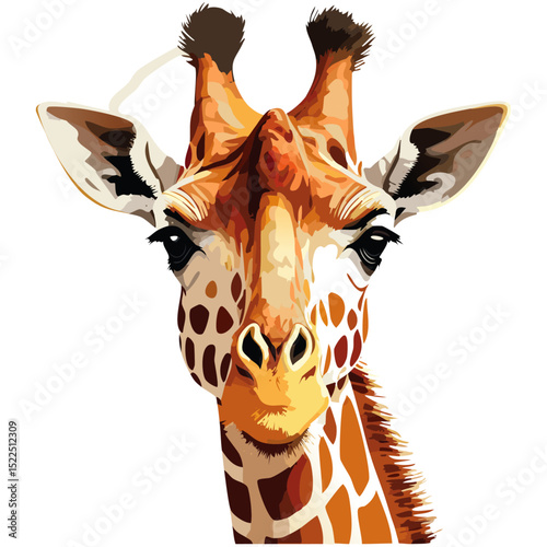Giraffe vector color illustration realism. Savannah animal image on isolated background.