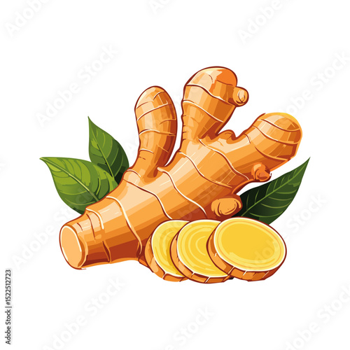 Ginger root vector color illustration. Culinary spice and ingredient image on isolated background for packaging and design.