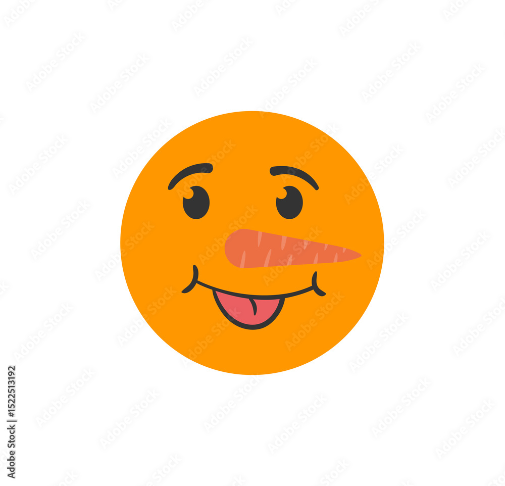 Fototapeta premium png isolated snowman face with carrot nose black eyes happy smile cartoon style white head winter christmas vector design children flat graphic