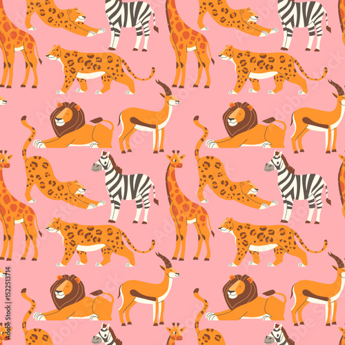 Seamless pattern with African animals on a light background