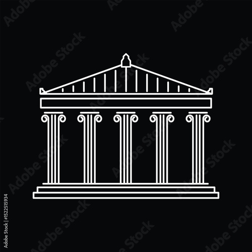 this image depicts a Greek style temple with five big column in white color on a black background