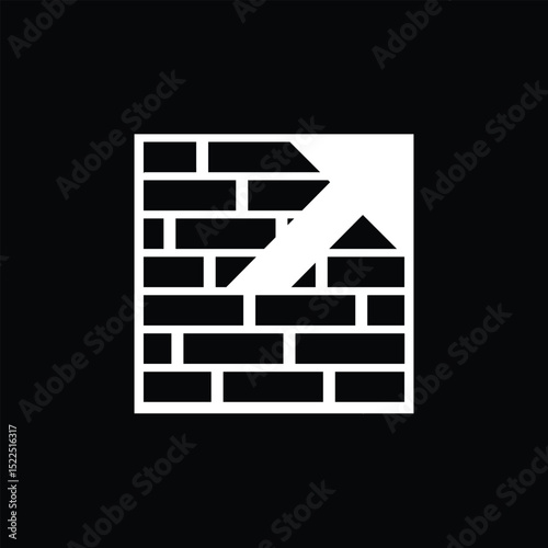 The image shows a flat logo design of wall of brick in square shape with an arrow in white color that looks clean and sharp on a black background