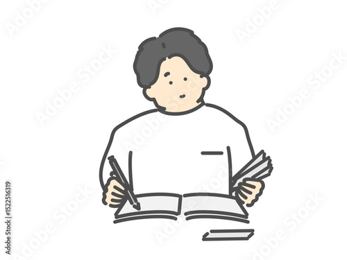 勉強する男性  イラスト