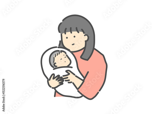 ママと抱っこされる赤ちゃんのイラスト
