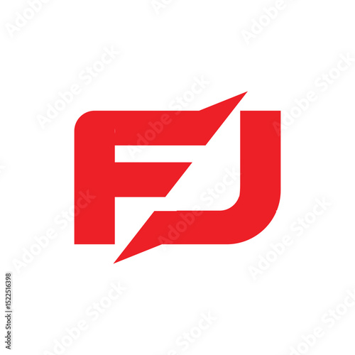 The image shows a flat monogram logo design of an initial letter FJ in red color that looks clean and sharp on a white background for general purposes