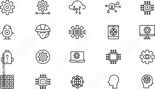 digitalization line editable icons set  containing.eps