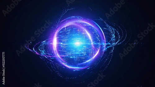 Dynamic visualization of a glowing sphere representing data flow and connectivity in a futuristic digital world
