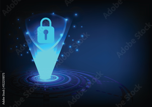 Lock security protection technology. Concept of privacy safety cyberspace, encription network system, firewall access, secure information in futuristic design. Padlock illustration vector for password