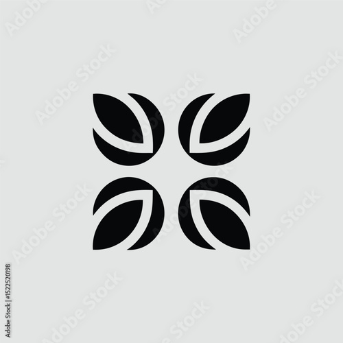 Abstract Floral Emblem Elegant Black and White Design, Four-Leaf Pattern