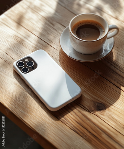 Minimalist phone white case mockup placed on a plain background with subtle highlights