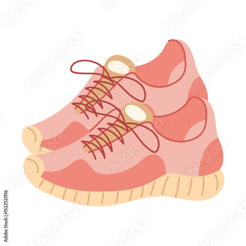 Sporty pink sneakers. Sportswear for training. Flat color isolated illustration. It is suitable for applications, websites, blogs about training, yoga, health, rehabilitation and an active lifestyle