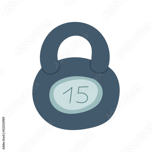 weight is 15 kg. Sports equipment for training. Flat color isolated illustration. It is suitable for applications, websites, blogs about training, yoga, health, rehabilitation and an active lifestyle