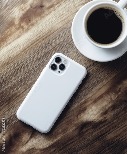 Minimalist phone white case mockup placed on a plain background with subtle highlights