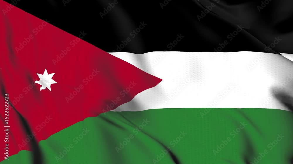 The Jordan country flag waves in the wind.	
