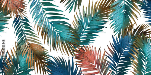 tropical leaves shadow overlay effect transparent background, palm leaf shadows. Lush Green Tropical Palm Leaves Framing a Deep Blue Background for Nature