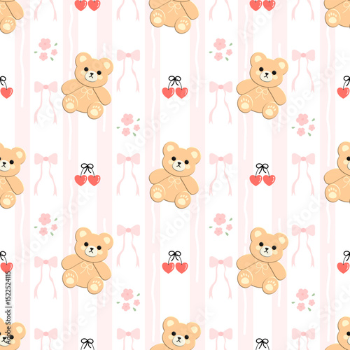 seamless pattern with teddy bears and cherry 