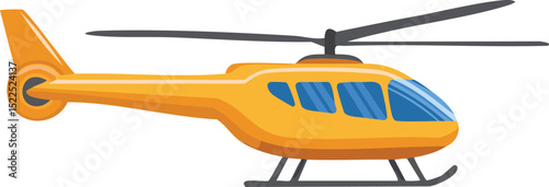 Vector Cheerful Children's Book Style Yellow Helicopter with Simple Landing Skids and Spherical Wheel