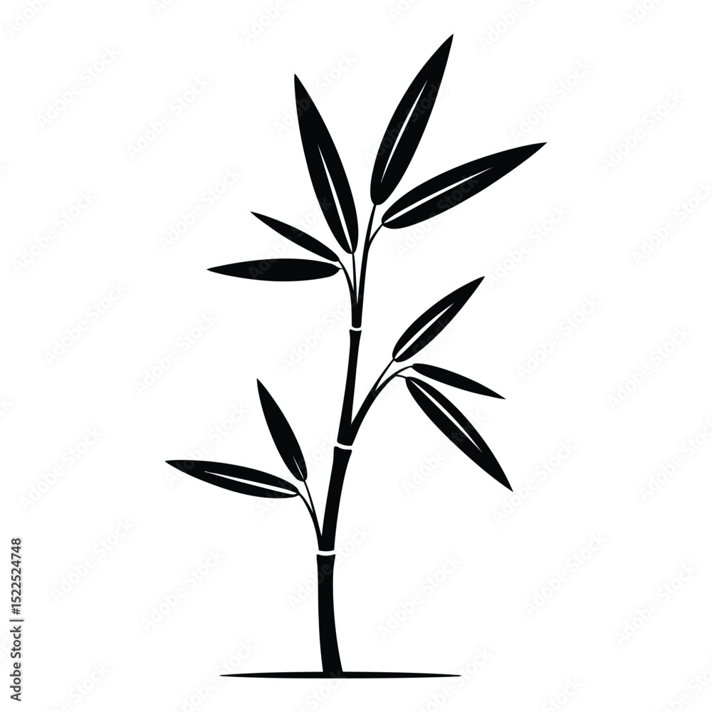 Fototapeta premium Bamboo Sprout Silhouette, Vector, Illustration, Icon, Logo, White Background.