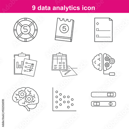 data analytics line art icon set full editable stroke with heading 