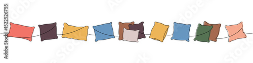 Orthopedic pillows set one line colored continuous drawing. Comfortable fluffy pillows. Vector illustration.