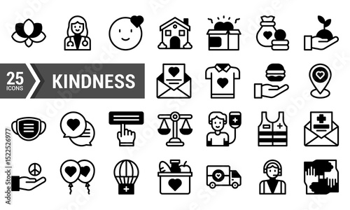 25 Kindness Lineal Fill Icons for Design Projects.