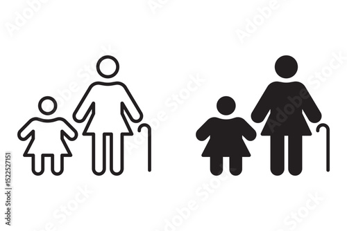 family icon set. contains grandmother and granddaughter