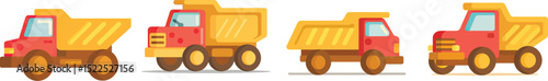 Cut out Set of Vector red and yellow toy dump truck isolated on Transparent or white background.
