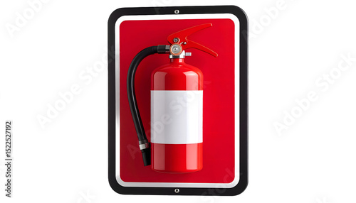 Red Fire Extinguisher in Safety Sign Frame against Black Background Ready for your Design