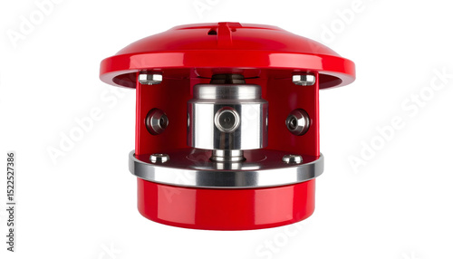 Red Industrial Pressure Relief Valve Product Shot against Black Background