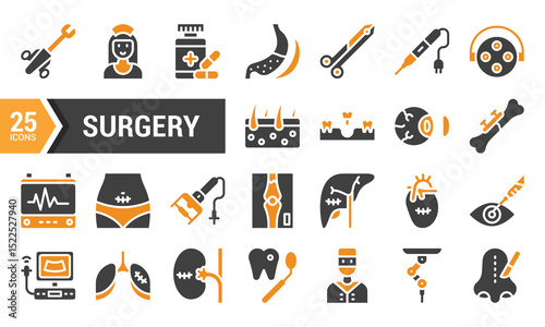 25 Two-Tone Glyph Icons for Surgery Operations.