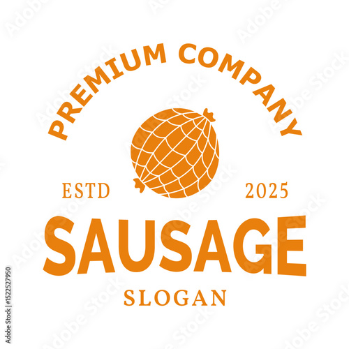 Smoked sausage logo design template. Fresh raw sausages logotype for food market, ecommerce, organic products promotion. Vector illustration.