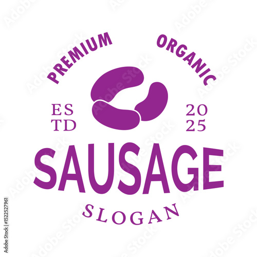 Thick sausages logo design template. Fresh raw sausages logotype for food market, ecommerce, organic products promotion. Vector illustration.