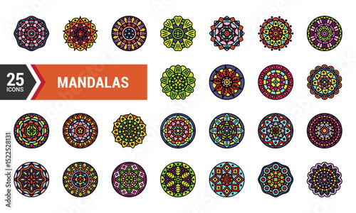 25 Colorful Line Art Mandalas for Design Projects.