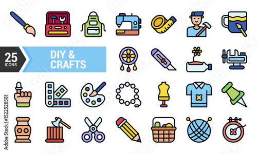 Colorful DIY & Crafts Line Icons for Your Projects.