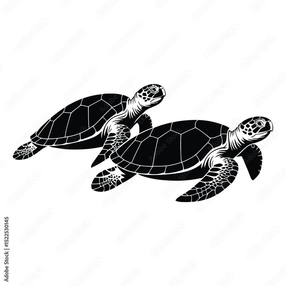 Obraz premium Seagrass Grazing Turtles Silhouette, Vector, Illustration, Icon, Logo, White Background.