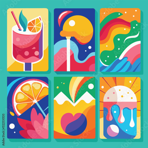 Summer Pop Art Vector Pack – Ice Cream, Fruits & Sun Elements