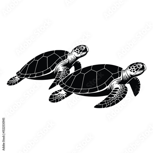 Seagrass Grazing Turtles Silhouette, Vector, Illustration, Icon, Logo, White Background.