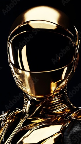 Polished gold futuristic armor close-up.