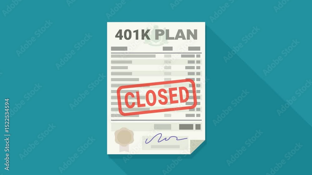 Appearance of a 401K plan and red stamping of the wording 