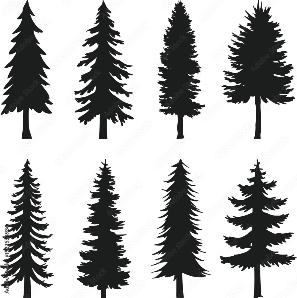 Obraz premium Set of Pine Tree Silhouettes – Evergreen Forest Vector Collection
