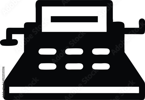 Black and White Illustration of an Oldfashioned Typewriter with Paper in Place