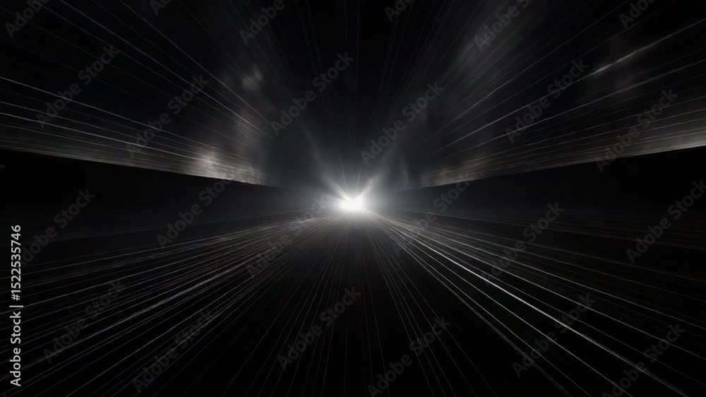 Abstract Speed Tunnel: An abstract speed tunnel illustration evokes the sensation of velocity, guiding the eye towards a distant point of light at the tunnel's end.