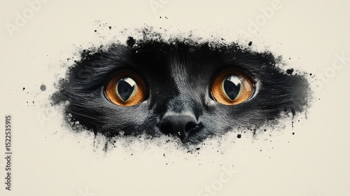 Captivating feline gaze Black cat eyes with intense amber colored irises emerging through an artistic border