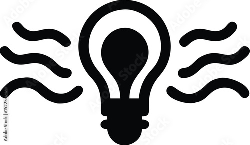 Black and White Lightbulb Icon Illustration with Wavy Lines Emanating from Each Side