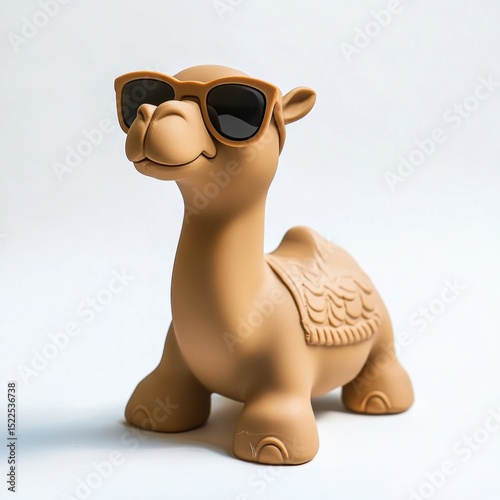 Camel Toy with Sunglasses on Light Background Studio Shot Cool Animal Plaything Desert Creature