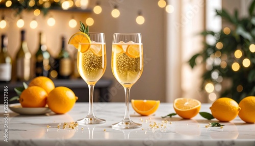 Sparkling Celebration: Two Glasses of Festive Citrus Champagne