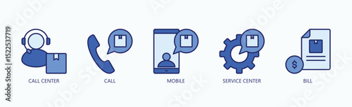 Essential Touchpoints Icon Set Isolated Vector With Icon Of Call Center, Mobile, Call, Service Center, Bill In Blue Style